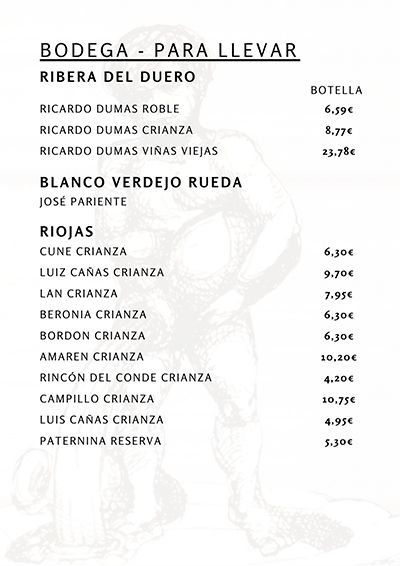 Carta Restaurante La Fuente
